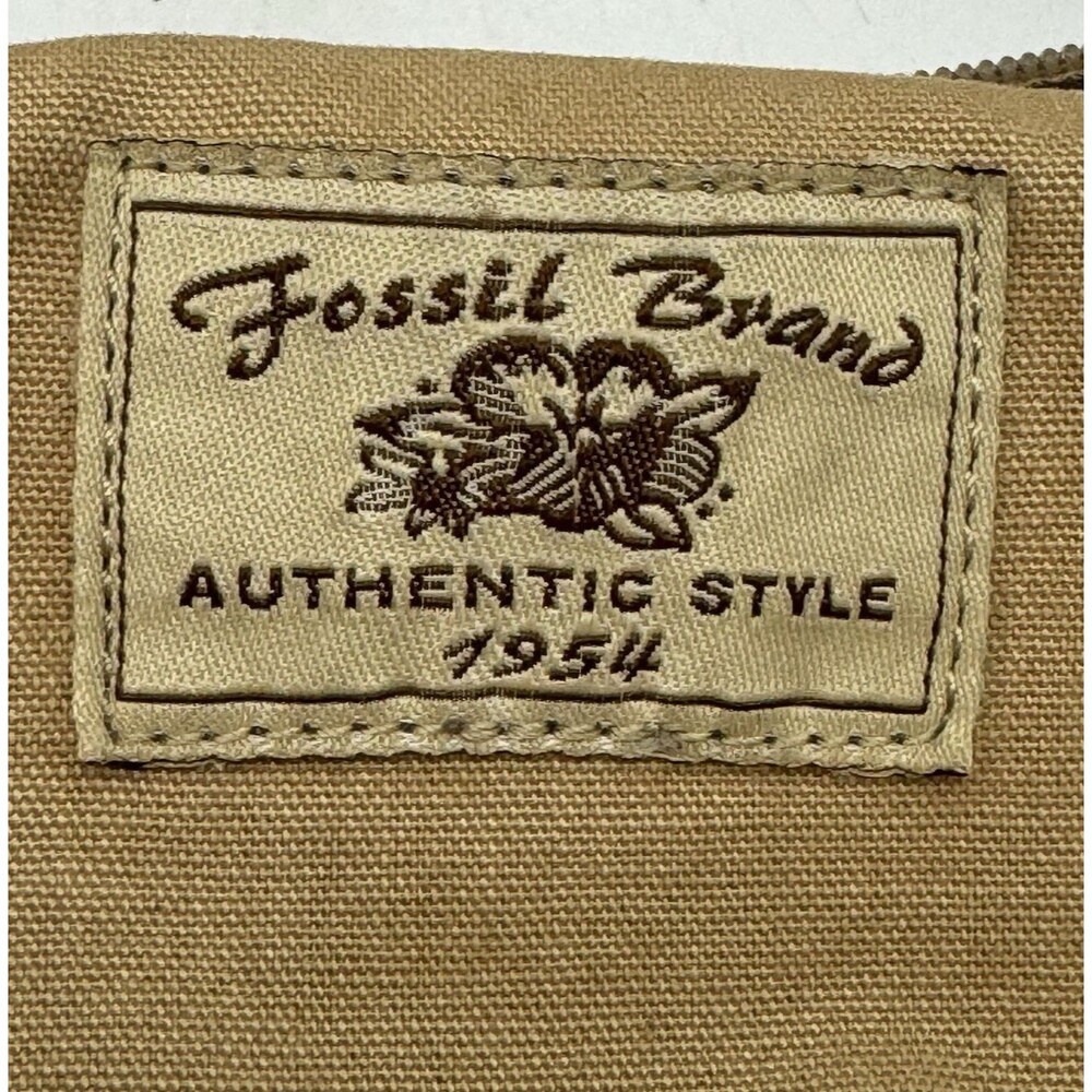 Fossil Authentic Style Adjustable Strap Crossbody Bag Tan Canvas Side Pockets
